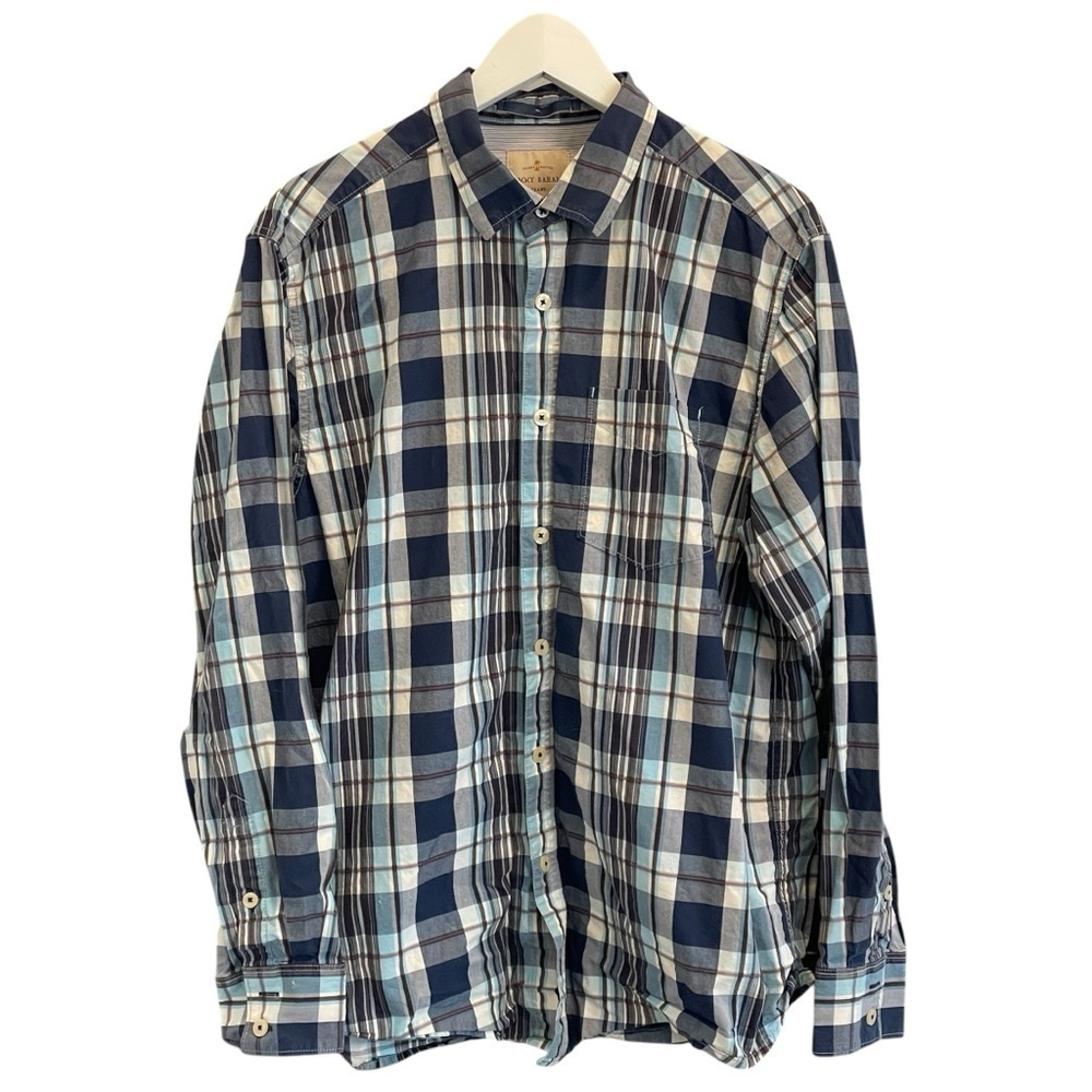 Tommy Bahama Mens 100% Cotton Blue Plaid Shirt Long Sleeve Size Large